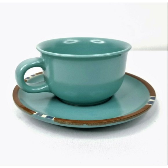 2 Dansk Mesa Cup and Saucer Sets Turquoise Stoneware Southwestern Retired Brown - Picture 2 of 9